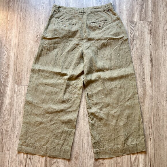Madewell The Harlow Wide-Leg Pant 100% Linen in Olive Green Size 14 Petite - Picture 12 of 13